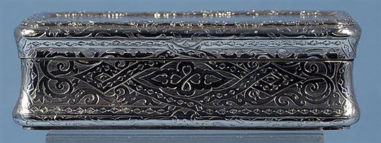 A large Victorian silver table snuff box, by Thomas Johnson I, Length128mm, Weight: 10oz/312grms.